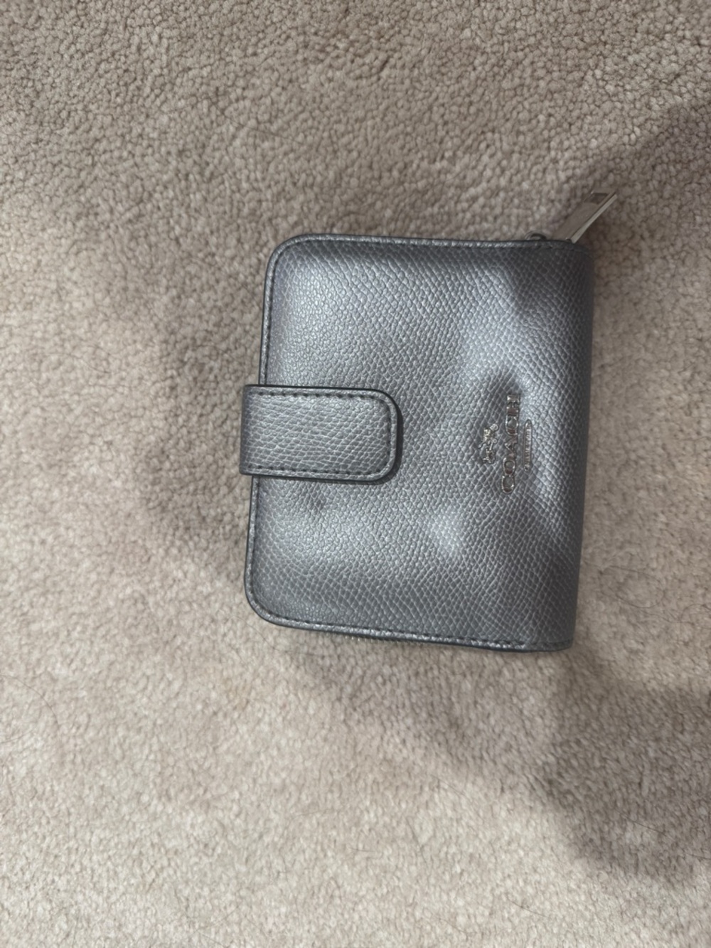 Coach Metallic Silver Leather Zip & Snap Wallet